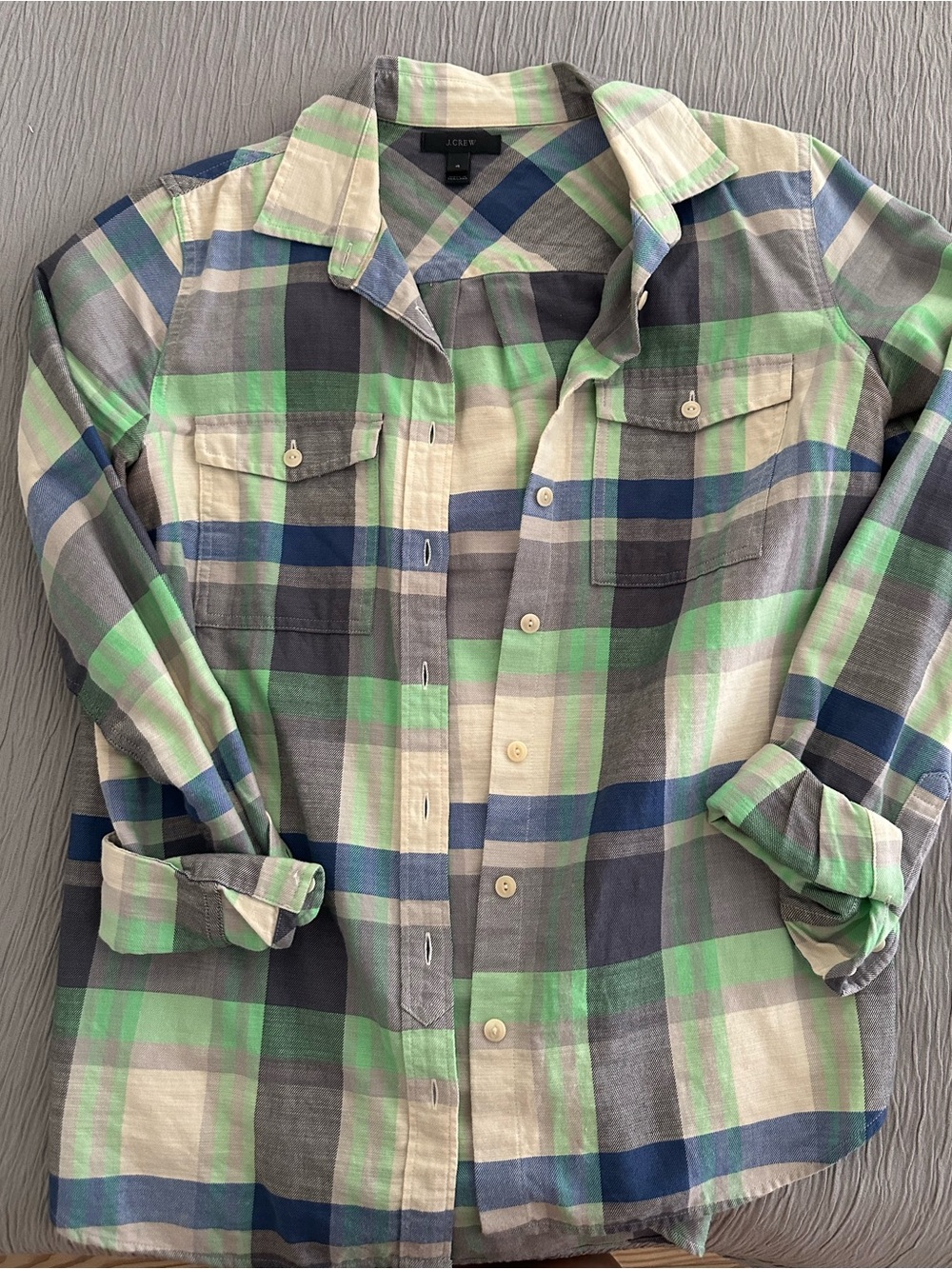 J. Crew Plaid Button-Down Shirt in Green, Blue & Gray